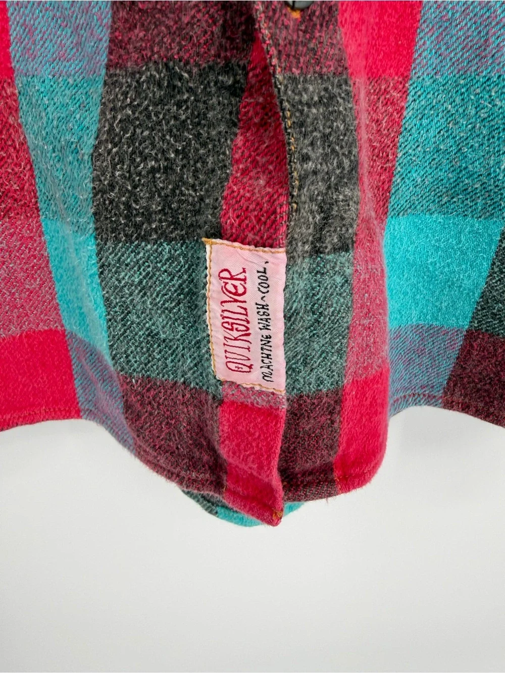Vintage Quiksilver Red & Teal Plaid Hooded Flannel Vest